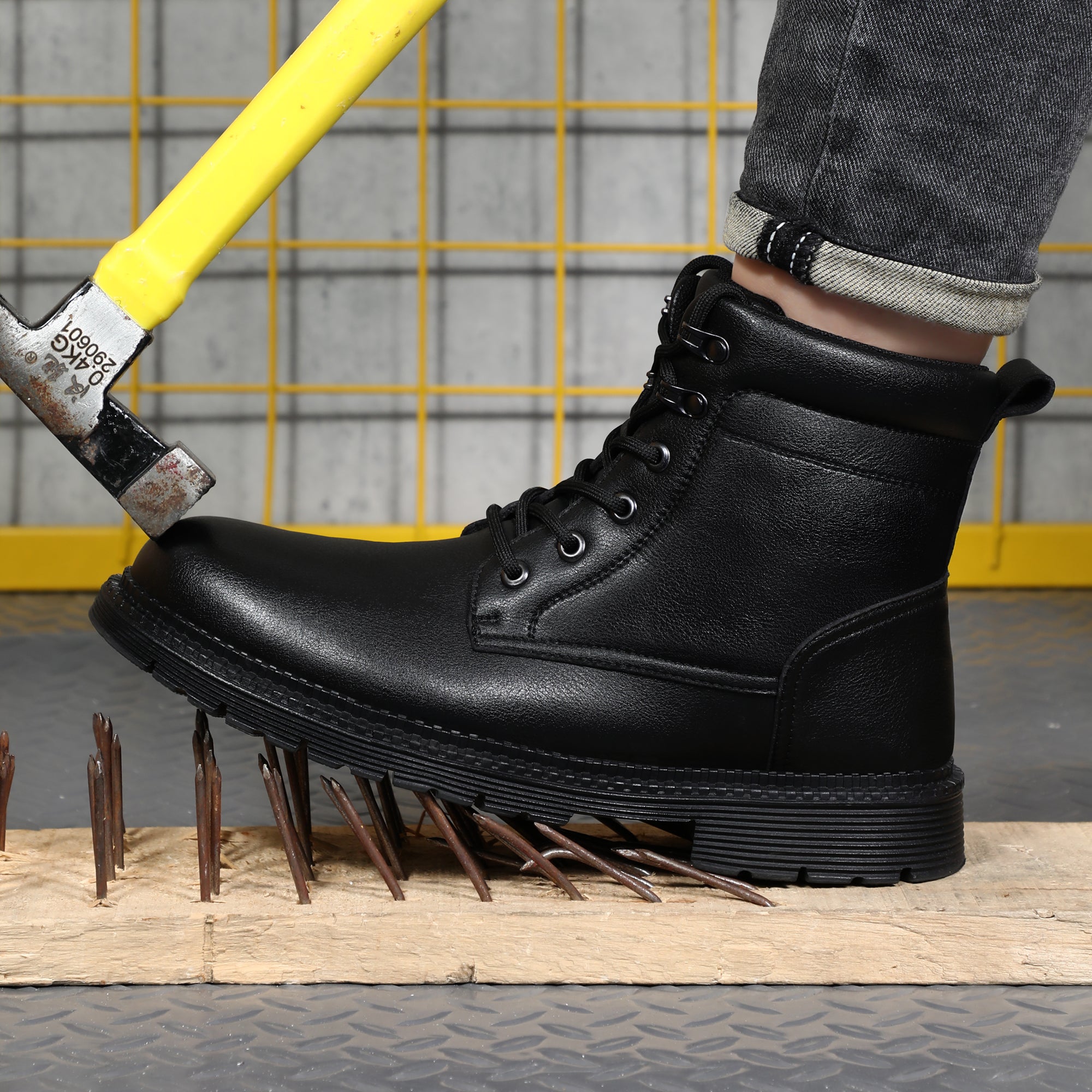 Panther Black PU Leather Safety Boot: Water-resistant, steel toe cap, and built for durability. Your long-lasting choice for reliable safety
