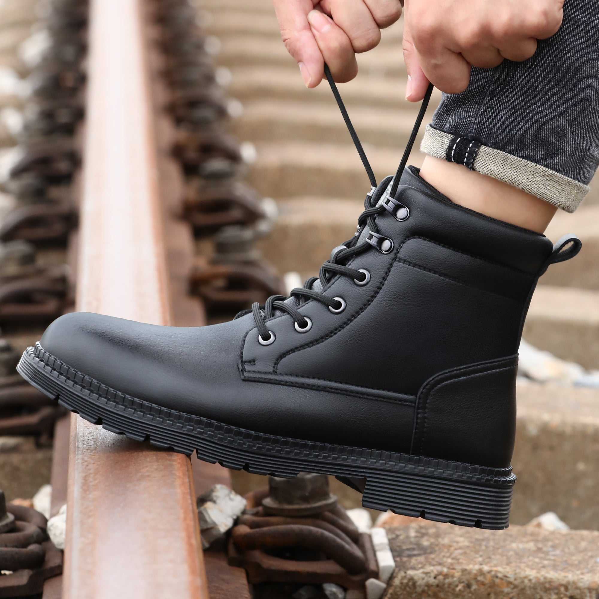 Panther Black PU Leather Safety Boot: Water-resistant, steel toe cap, and built for durability. Your long-lasting choice for reliable safety